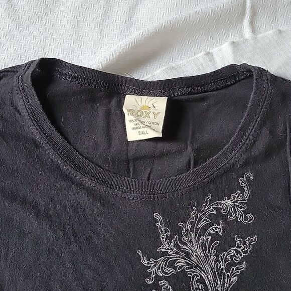 Roxy Black Gray Cap Sleeve Skinny Tee Small EUC - Picture 3 of 8
